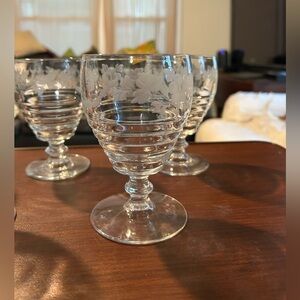 Vintage Federal Glass #145-14 cut horizontal or cut floral set of 8 goblets.